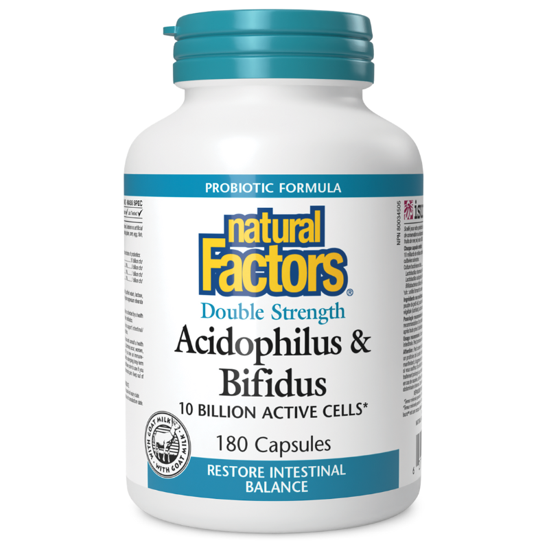 Natural Factors Acidophilus & Bifidus Double Strength 10 Billion Active Cells 180 Capsules