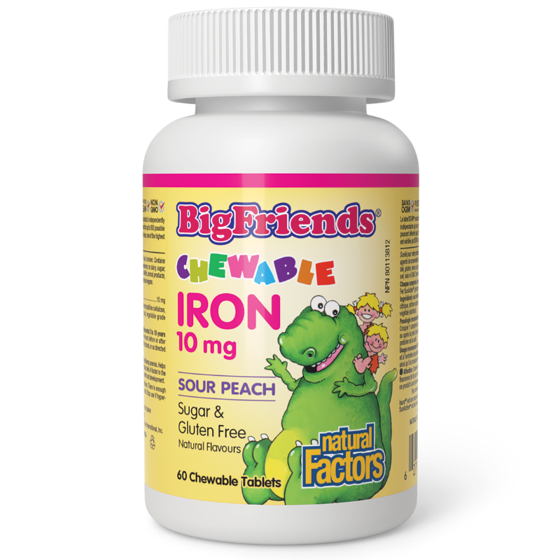 Natural Factors Big Friends Chewable Iron 10mg Sour Peach 60 Chewable Tablets