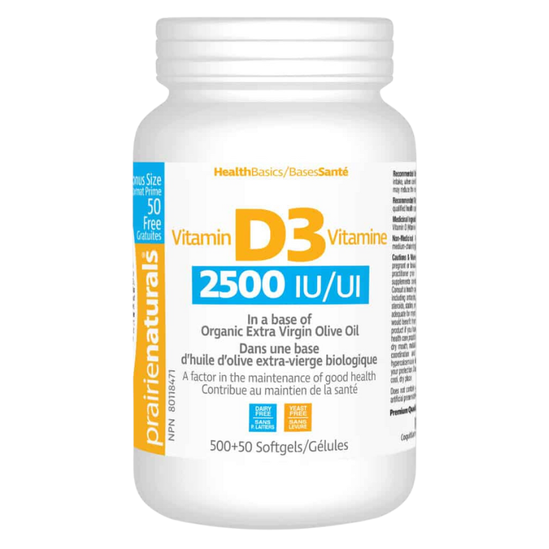 Prairie Naturals 維生素D3軟膠囊 2500 IU 500+50粒