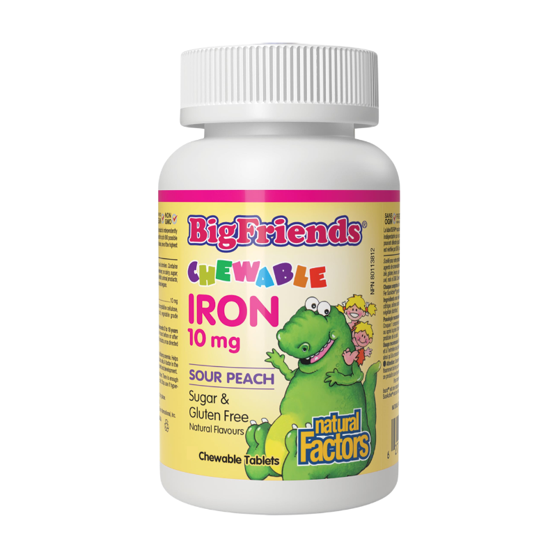 Natural Factors Big Friends Chewable Iron 10mg Sour Peach 120 Chew Tablets
