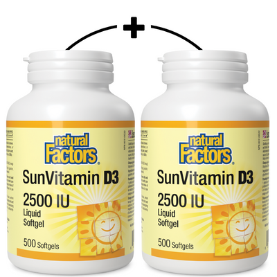 Natural Factor Vitamin D3 2500IU 500 + 500 Softgels Twin Pack