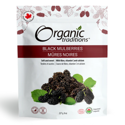 Organic Traditions® Dried Black Mulberries 227g – 12 Baskets Nutrition ...