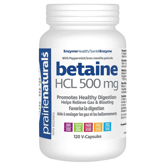 Prairie Naturals Betaine HCL 500mg 120 Vegetarian Capsules