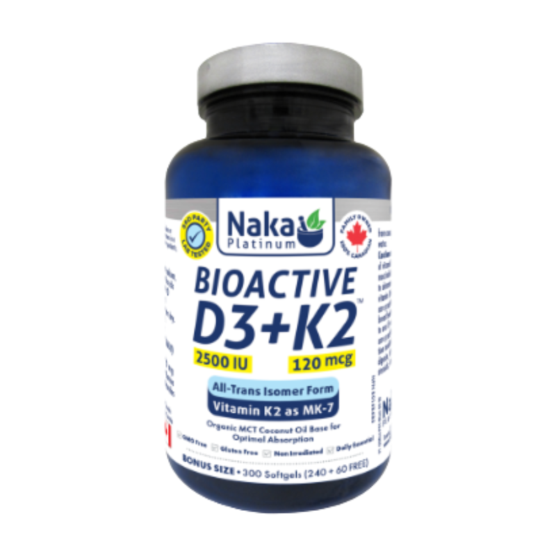 Naka Platinum 活性維生素 D3 (2500IU) + 維生素 K2 (MK-7 型) 超值裝 300 粒軟膠囊