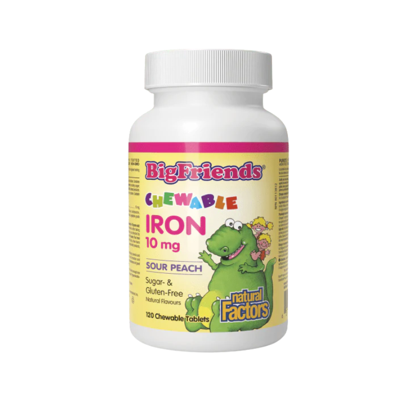 Natural Factors Big Friends Chewable Iron 10mg Sour Peach 120 Chew Tablets