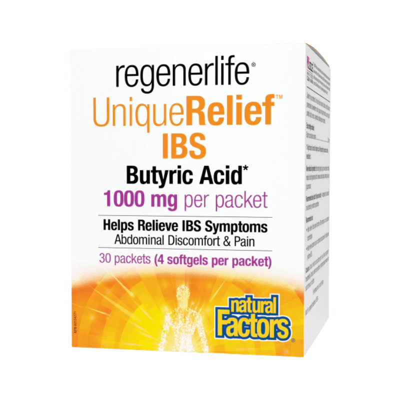 Natural Factors RegenerLife UniqueRelief IBS Butyric Acid 1000mg 30 Pack Kit