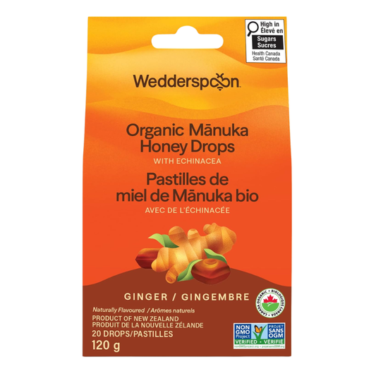 Wedderspoon Organic Manuka Honey Drops Ginger 120g