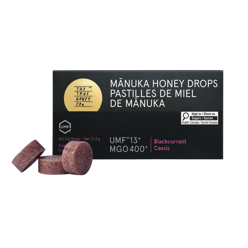 The True Honey Blackcurrant Manuka Honey Drops MGO 400+ 8 Pastilles