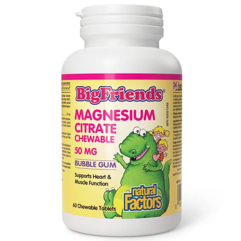 Natural Factors Big Friends Magnesium Citrate 60 Bubble Gum Chewable Tablets