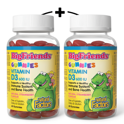 Natural Factors Big Friends Vitamin D3 600IU 60+60 Gummies Shrink