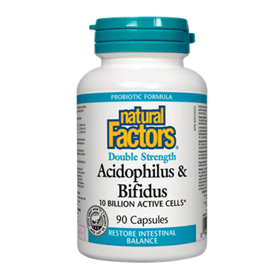 Natural Factors Acidophilus & Bifidus Double Strength 10 Billion Active Cells 90 Capsules