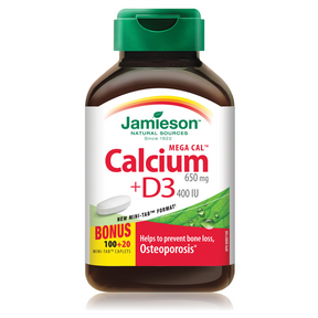 Jamieson Mega Cal™ Calcium 650 mg + Vitamin D3 400 IU 100+20 Caplets