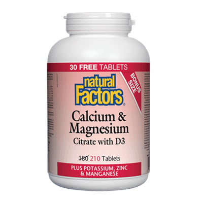 Natural Factors Calcium & Magnesium Citrate with D3 Plus Potassium, Zinc & Manganese 210 Tablets s/c