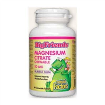 兒童檸檬酸鎂咀嚼片 泡泡糖味 60錠 Natural Factors Big Friends® Magnesium Citrate 50mg Bubblegum 60 Chewable Tablets