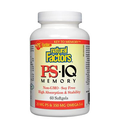 PS 磷脂酰絲氨酸 60粒軟膠囊 Natural Factors PS•IQ Memory PS 25 mg • Omega-3-6 350 mg Non-GMO • Soy Free 60 Softgels