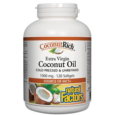 Natural Factors CoconutRich Extra Virgin Coconut Oil 1000 mg 120 Softgels
