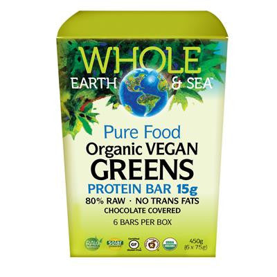 Natural Factors Organic Vegan Greens Protein Bar 15 g, Whole Earth & Sea™ 6 x 15 g