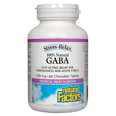 Natural Factors 100% Natural GABA 100 mg, Tropical Fruit Flavour 60 Chews