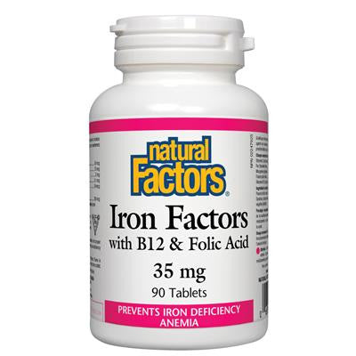 Natural Factors Iron Factors with B12 & Folic Acid 35 mg 90 Tablets