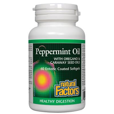 Natural Factors Peppermint Oil with Oregano & Caraway Seed Oils 60 Softgels